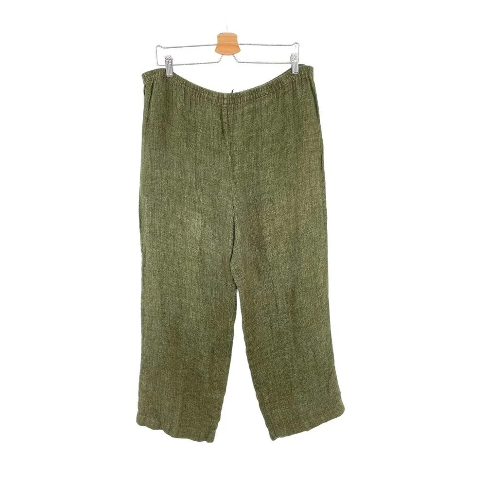 Eileen Fisher Vintage Textured Linen Cropped Pants Olive Green Size Medium
